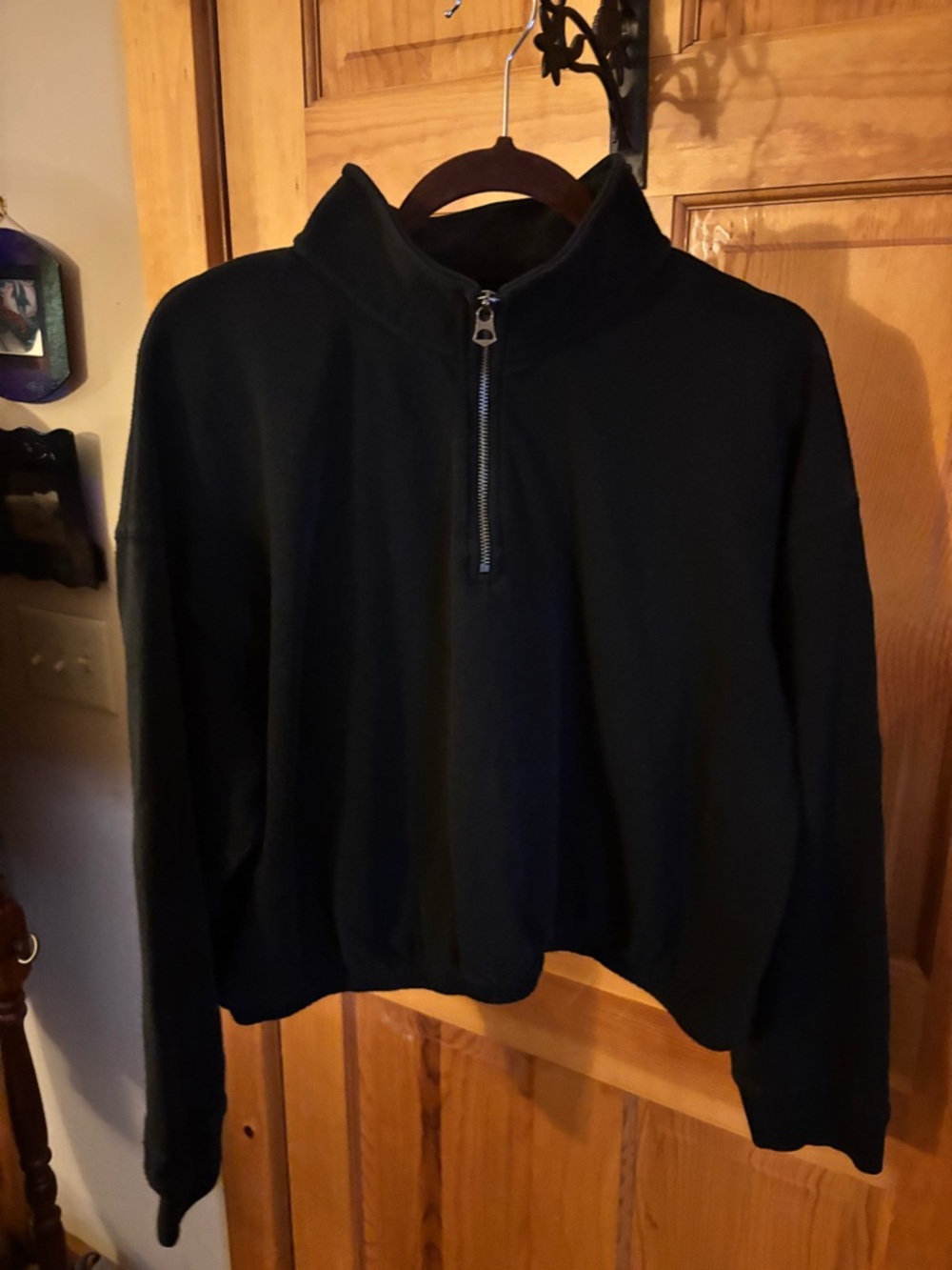 American Eagle Black Quarter-Zip Pullover Sweatshirt